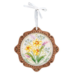 Kreuzstich auf Holzsockel „Miniatur. Frühlingsblumen“ SO-093